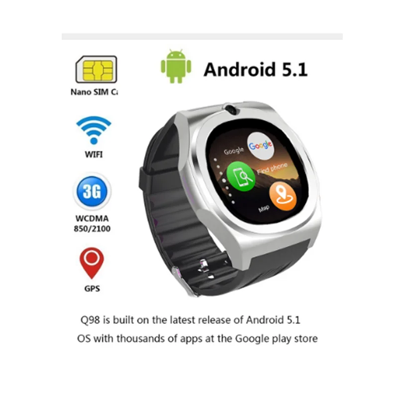 Q98 Новинка 2017 года Смарт-часы MTK6580 Поддержка sim-карты sd bluetooth WI-FI GPS SMS камеры сотовом