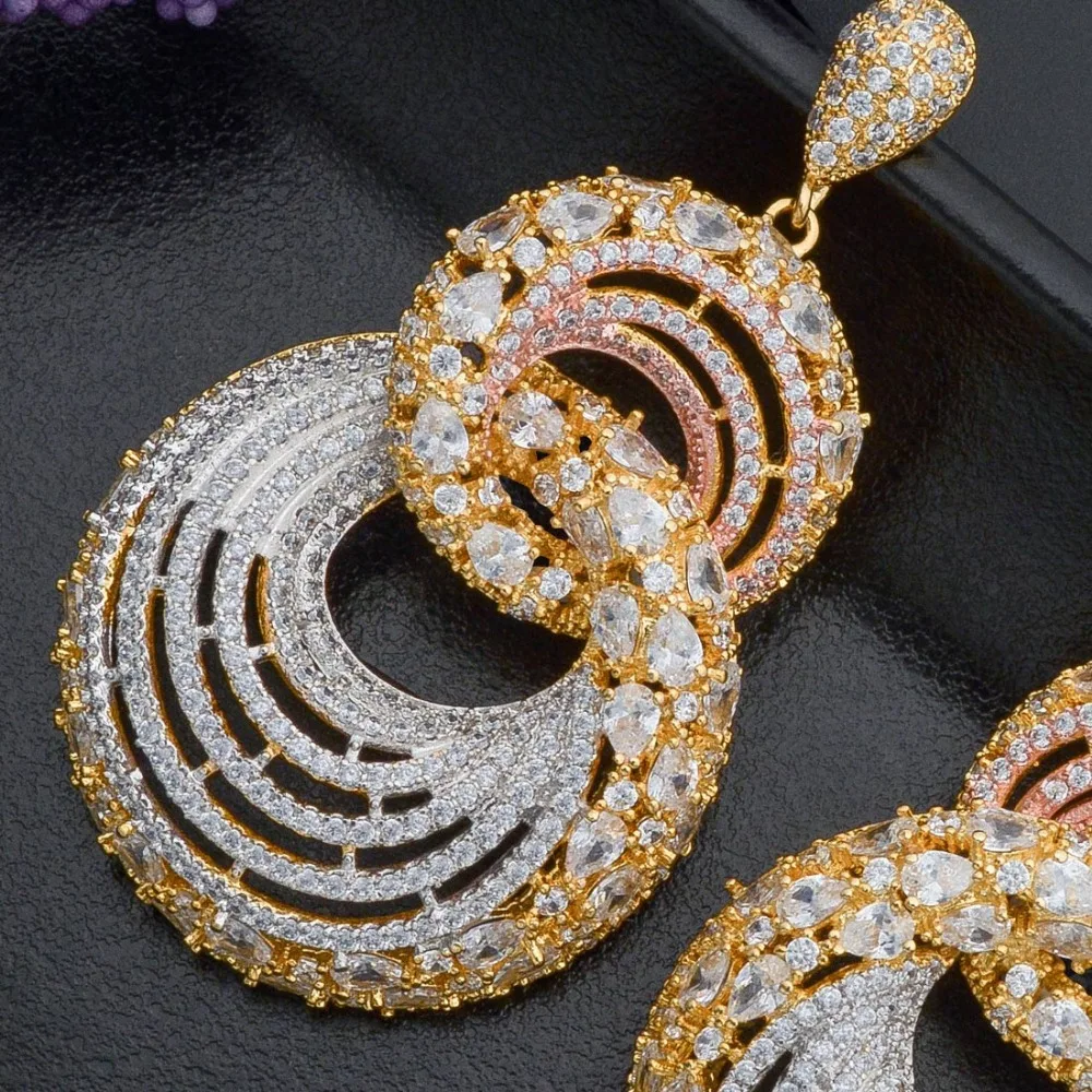 ModemAngel Роскошные брендовые свадебные серьги с кубическим цирконием 3 тона