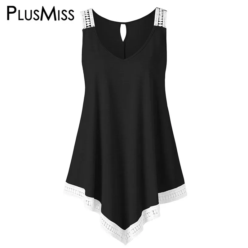 PlusMiss размера плюс 5XL сексуальный из кружев кроше с Свободные Boho майка женская