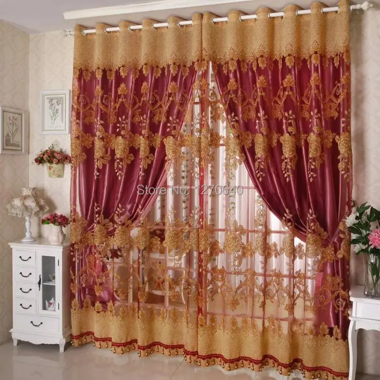 modern embroidery floral sheer curtain with valance door window panel divider living room purple color custom made curtains | Дом и сад