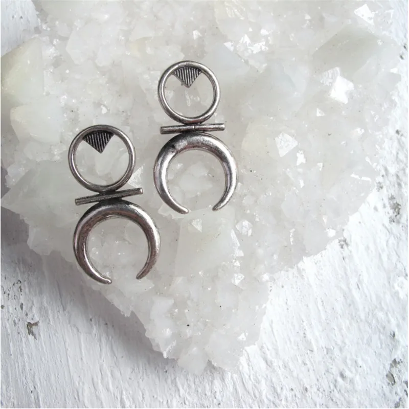 (1 pair/lot) Simple Disgn Couple Antique Silver Metal Moon Stud Earring | Украшения и аксессуары