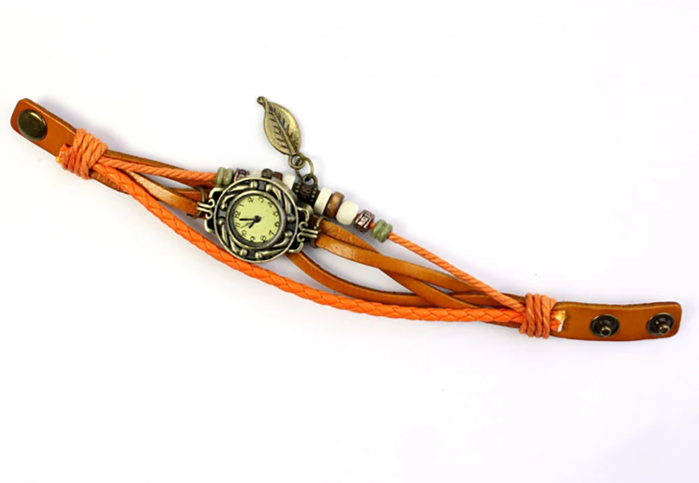 Женские кварцевые наручные часы с плетеным браслетом кожаным ремешком и