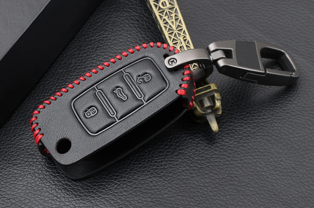 Чехол для ключей для VW Golf Jetta Passat Polo для Skoda роскошный Октавия Рапид для SEAT Leon Ibiza 3 кнопки кожаный чехол для ключей