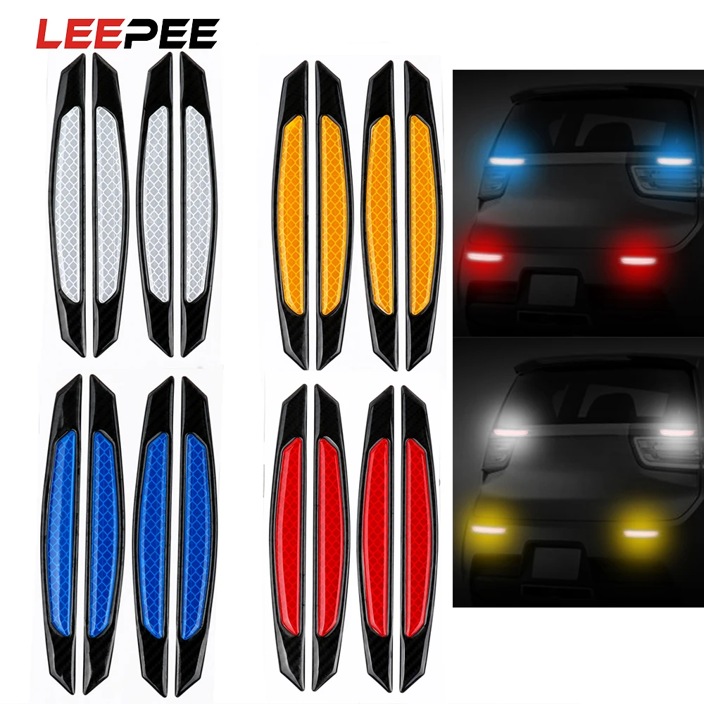 

LEEPEE 4 Pieces/Set Anti-collision Car Reflective Strip Auto Side Anti-scratch Strip Car Door Bumper Sticker Warning Safety Mark