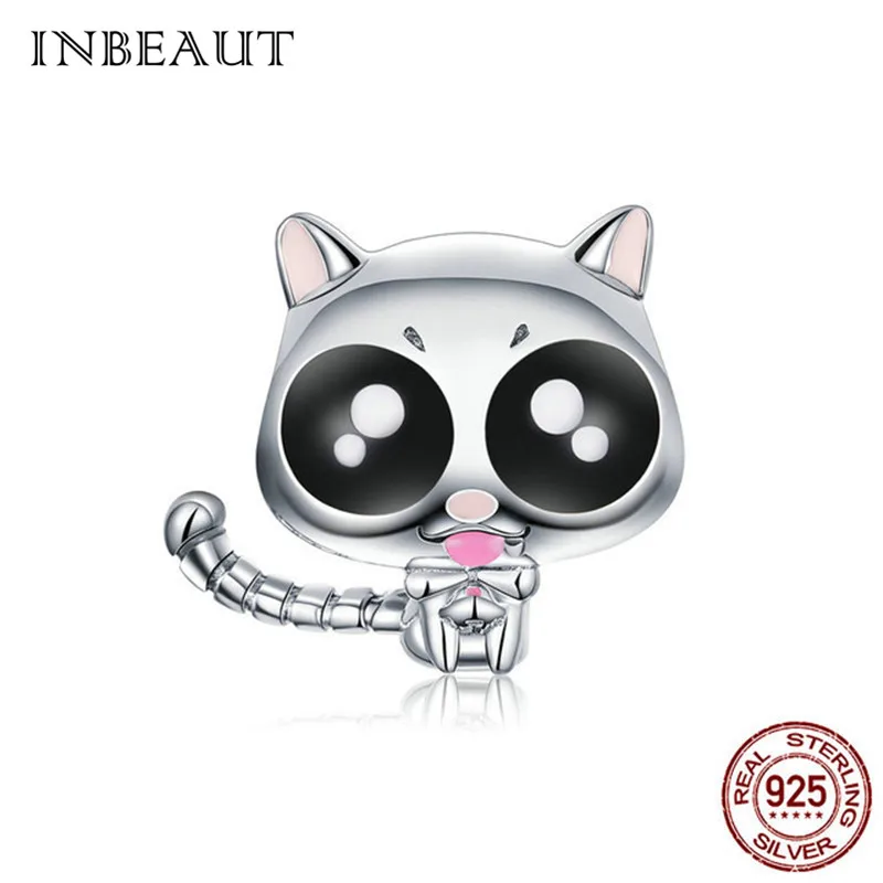 bsa055 Браслет INBEAUT fit Pandora, серебро,, 925, розовый, кот, собака, единорог, подвески, маленький дьявол, Elepant, медведь, лапа, бусины, изготовление ювелирных изделий - Цвет: bsa055