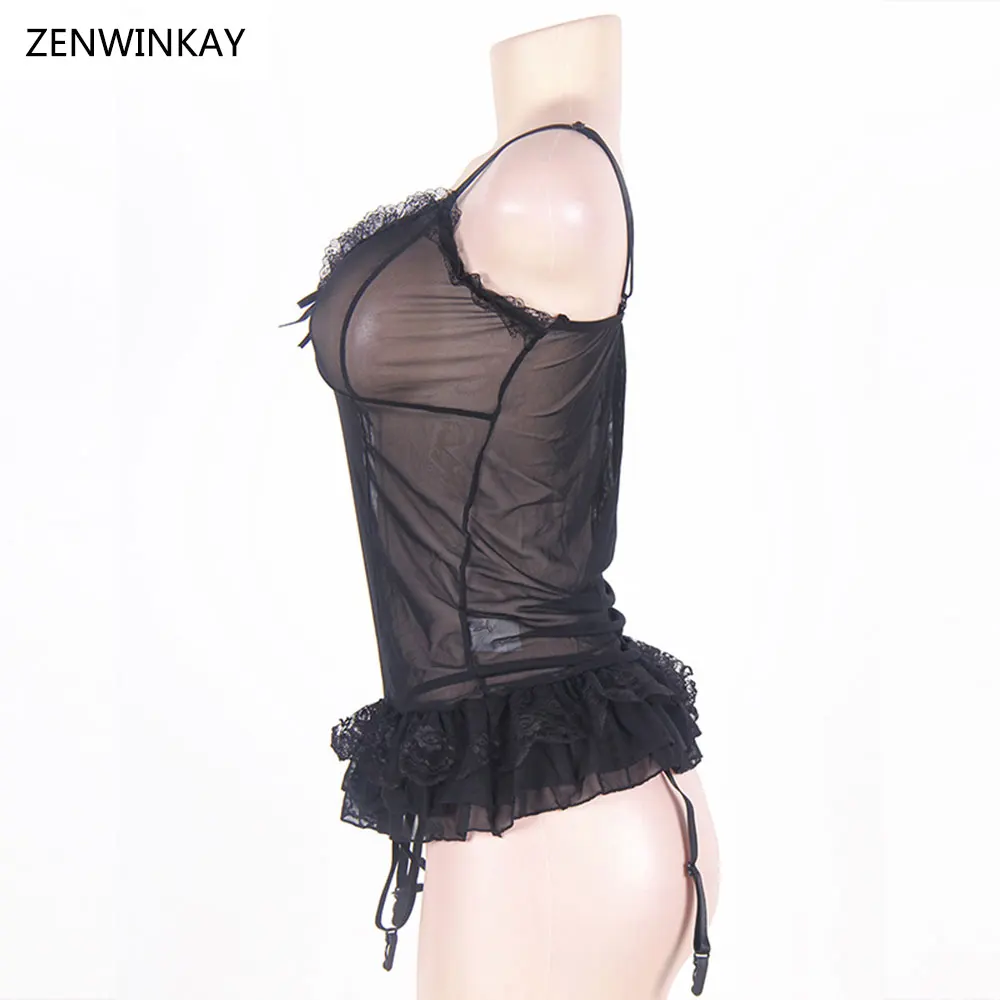 Женское нижнее белье черного цвета прозрачная ночная рубашка короткая сорочка