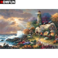 homfun full squareround drill 5d diy diamond painting lighthouse house embroidery cross stitch 5d home decor gift a08732