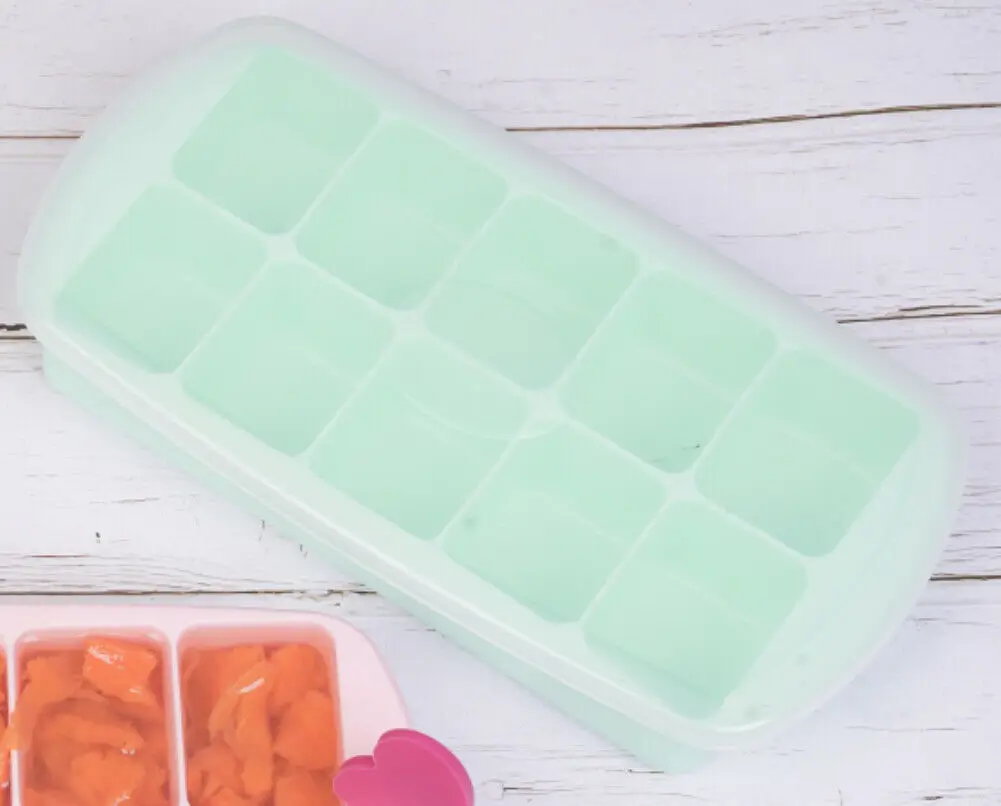 Green 10 With lid 10-24 Сетки Пищевой Силиконовый поднос для льда фруктовый лед производитель кубиков DIY креативная маленькая форма для льда квадратная форма кухонные аксессуары - Цвет: Green 10 With lid