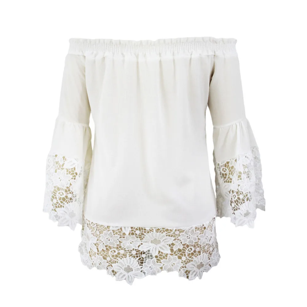 Европа и США Женская Новинка осени стиль белый Slash шеи Футболка с длинными