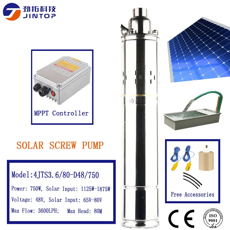 

(MODEL 4JTS3.6/80-D48/750) JINTOP SOLAR DC BRUSHLESS SCREW PUMP submersible pump for irrigation exported 86 countries solar pump
