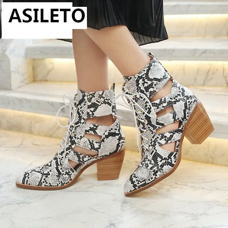 ASILETO женские полусапожки в виде змеи на высоком каблуке с перекрестной шнуровкой