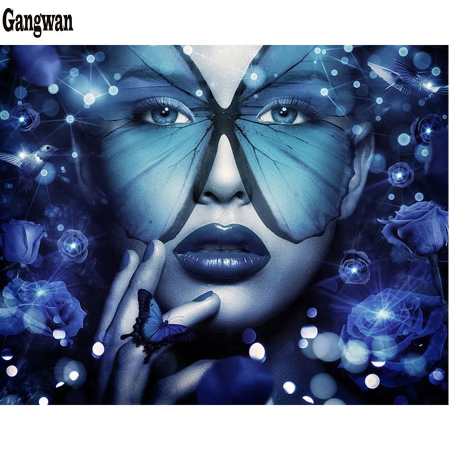 

5D DIY Diamond Painting blue butterfly mask girl Landscape Embroidery bird flower Pattern Cross Stitch diamond Rhinestone decor
