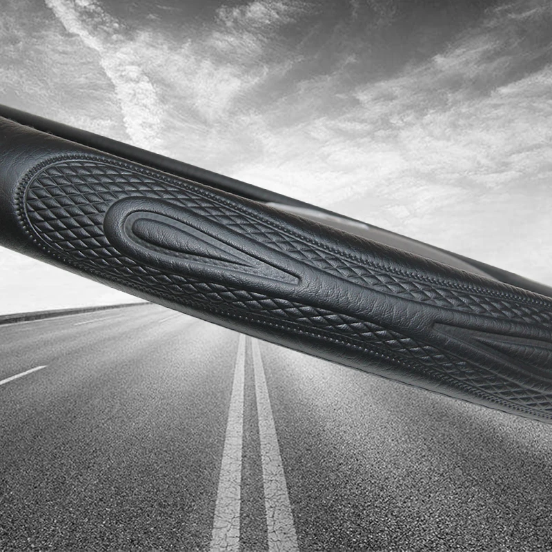 

KKYSYELVA Black Leather Steering Wheel Covers for Car Bus Truck 36 38 40 42 45 47 50cm Diameter Auto Steering-wheel cover