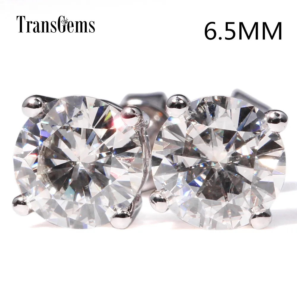 Классические серьги гвоздики с муасанитом Transgems 14 к 585 пробы 2CTW 6 5 мм FGH|stud