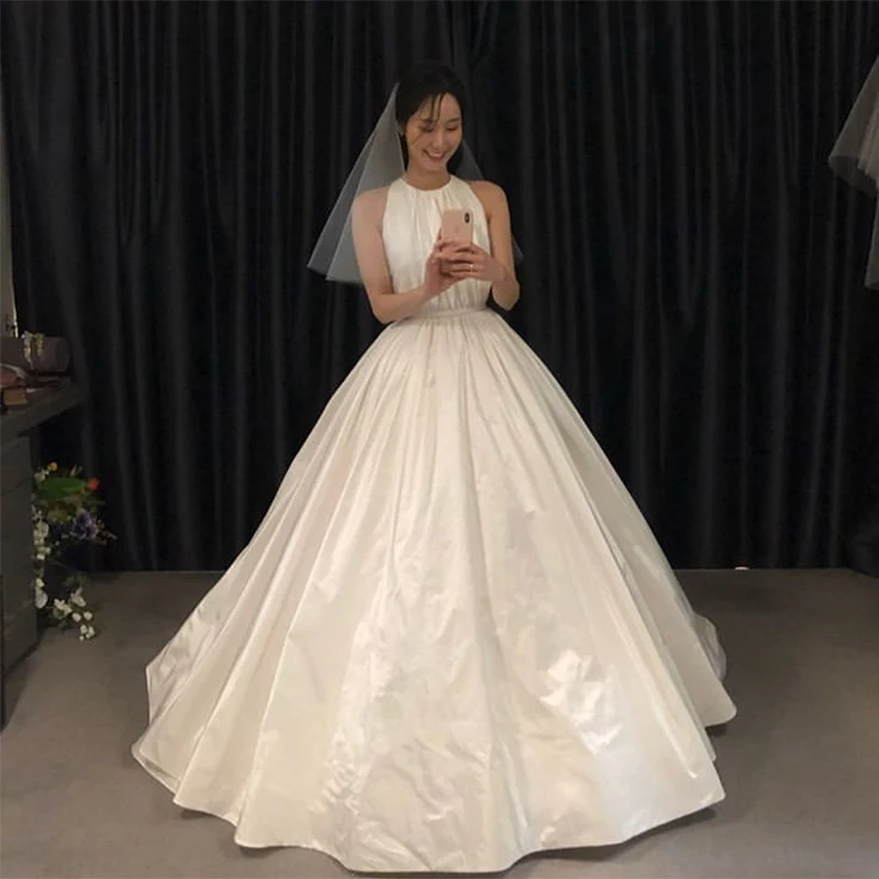 Новое поступление 2019 корейские свадебные платья с круглым вырезом без рукавов