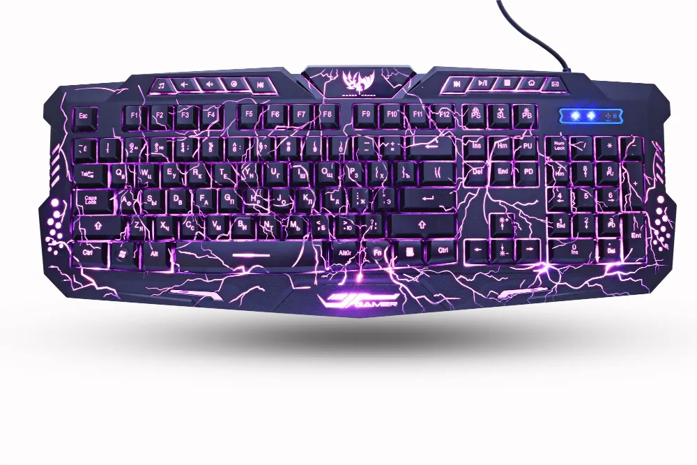 Русский/Английский Gaming Keyboard светодиодный 3-Цвет M200 USB Проводная Цвет Фул дыхание подсветкой Водонепроницаемый компьютер трещины клавиатура