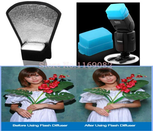 Универсальный серебристый/белый отражатель для вспышки 2 в 1 + синий Speedlite Speedlight