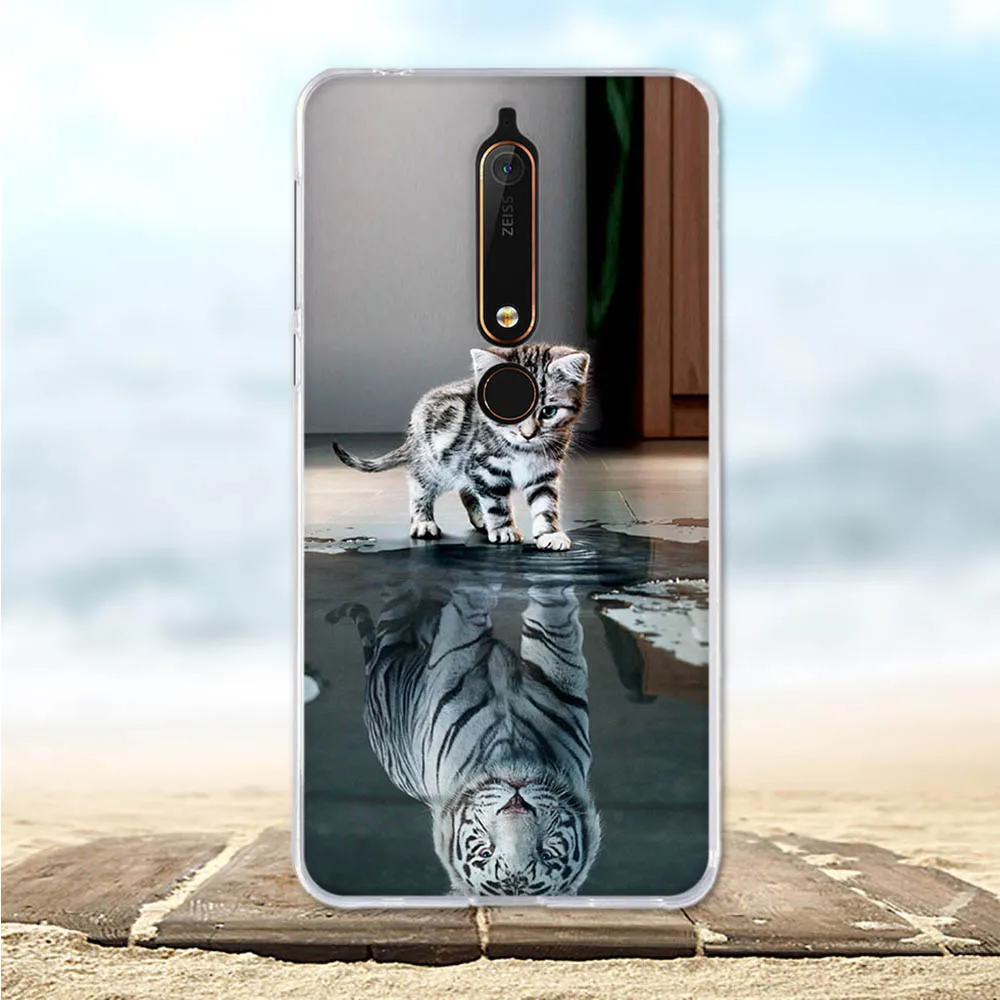 Чехол для Nokia 6 2018 окрашенный защитный силиконовый чехол 1 с милым 3d котом 1/Nokia