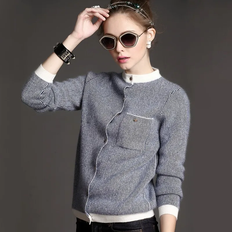 Max LuLu Autumn Fashion Korean Style Ladies Vintage Knitwear Women Striped Knitted Sweater Casual Oversized Turtleneck Cardigans |
