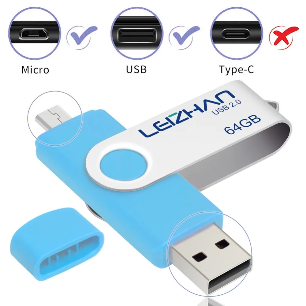 LEIZHAN USB накопитель OTG флэш 128 ГБ Микро флеш карта памяти 64 Рамочка для фотографии 2 0