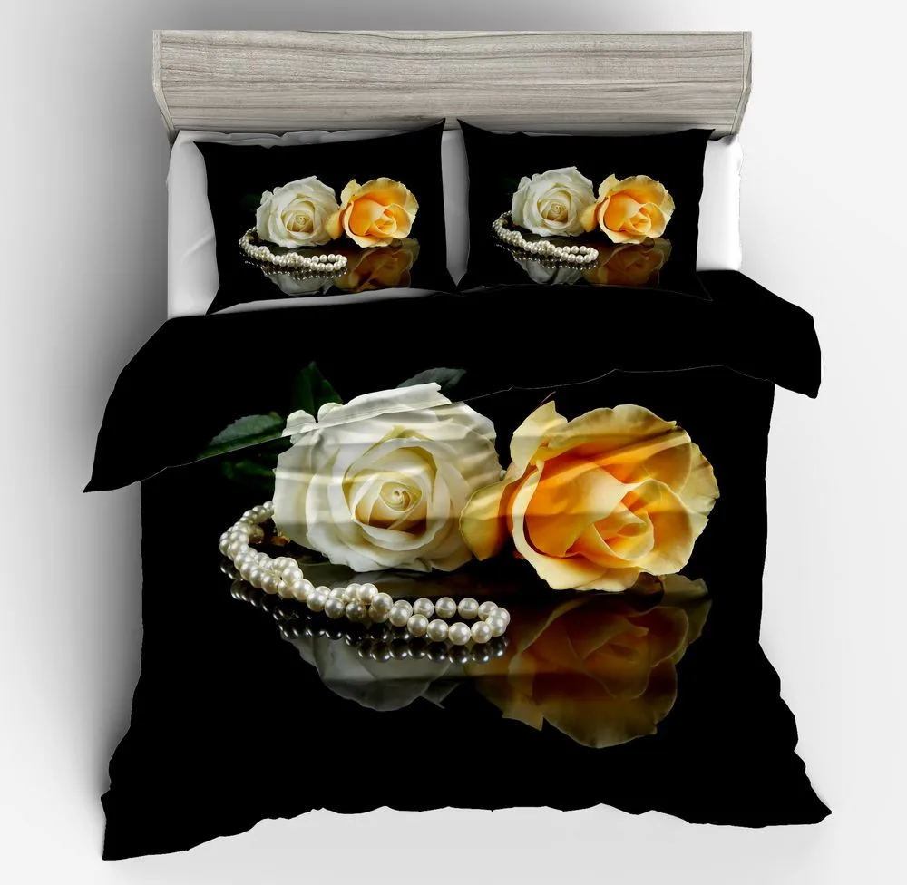 Черный белого и желтого цвета 3D комплекты постельного белья пододеяльник