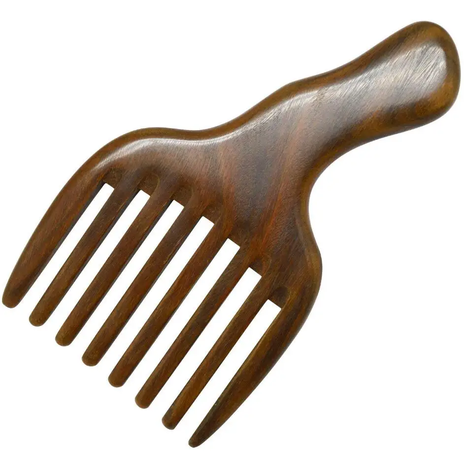 Hair Comb/Beard Pick Comb Made Of One Whole Piece Green Sandal Wood With Fantastic Handle Wide Tooth Hairbrushes D30 | Красота и
