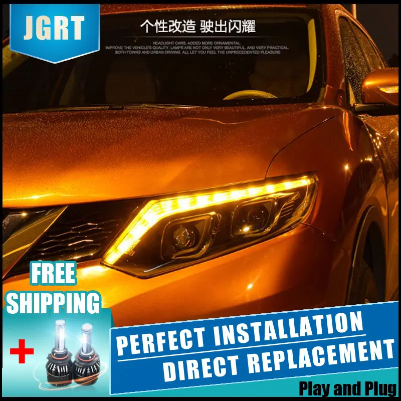 2 шт. светодиодный фары для nissan X Trail 2014 2016 Автомобильный свет двойной ксеноновые