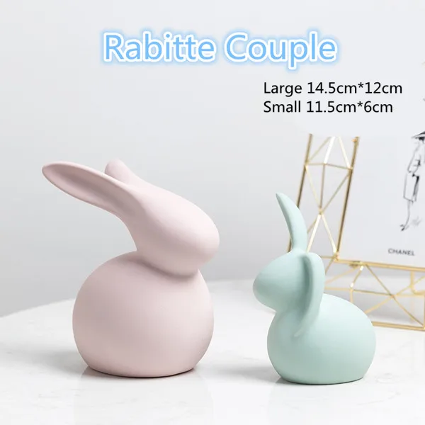 Rabbite Couple Скандинавские Ins настольные керамические украшения макароны домашний декор фарфор олень/кошка/кролик/лошадь/ананас/лиса миниатюры свадебные подарки - Цвет: Rabbite Couple