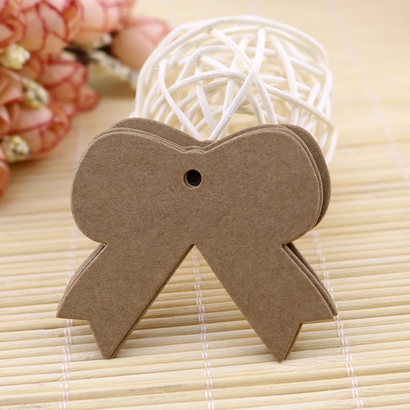 100 шт./лот Толстая крафт-бумага ручная бирка Милый Бант дизайн 5 4x5 см витрина для