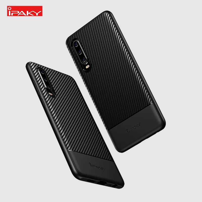 P30 IPAKY Huawei Pro силиконовый чехол Роскошный мягкий ТПУ углеродное волокно задняя