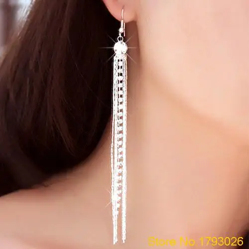 Cocktail Party Women's Silver Rhinestone Alloy Long Tassels Linear Earrings 4TR3 | Украшения и аксессуары