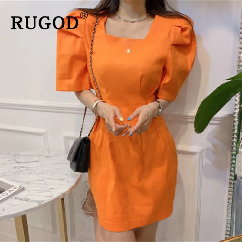 RUGOD корейское женское платье с квадратным воротником модное ТРАПЕЦИЕВИДНОЕ