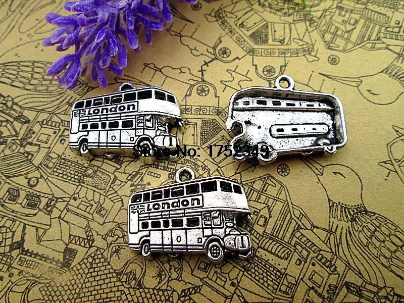 10 шт автобусные подвески античный Тибетский Серебряный тон двухэтажная подвеска