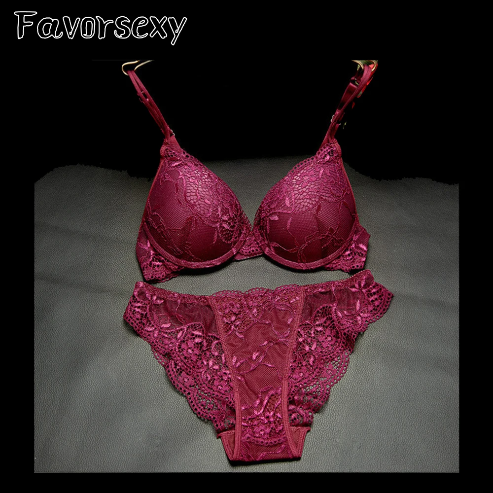 

New cotton push up bra french Absolute luxury lace sexy red wine under the thin thick underwear bra set underwear female