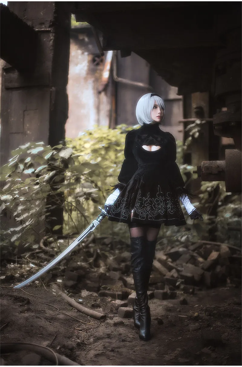 Игра NieR: Automata jorha No 2 type B костюмы для косплея сексуальное черное платье с перчатками 2B синтетические парики для женщин девушек парадное платье