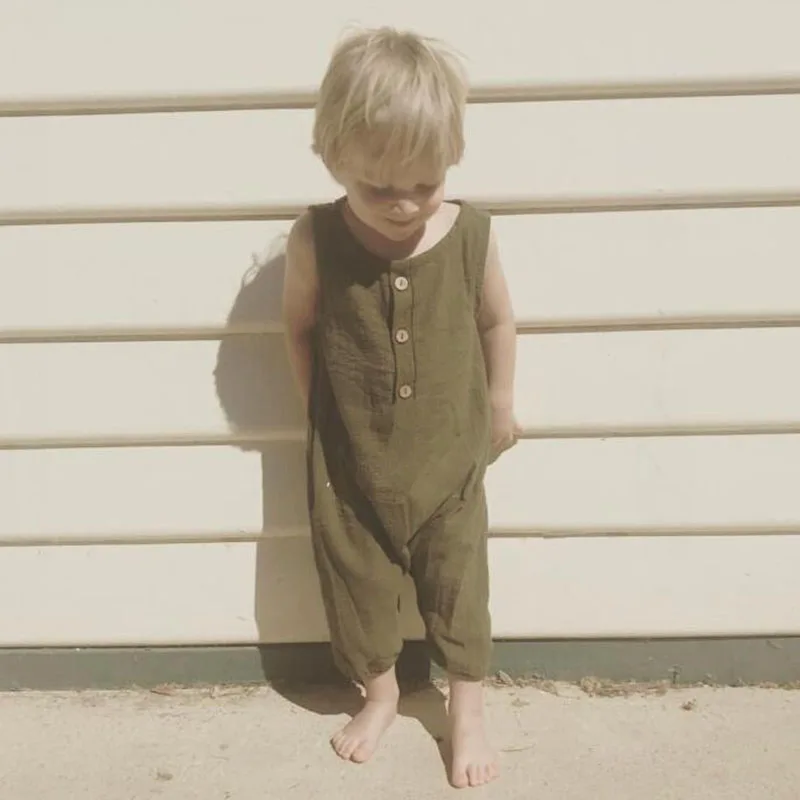 Комбинезоны для маленьких мальчиков и девочек в Корейском стиле; модные детские льняные комбинезоны; Новинка г.; летняя одежда для маленьких мальчиков; хлопковые комбинезоны
