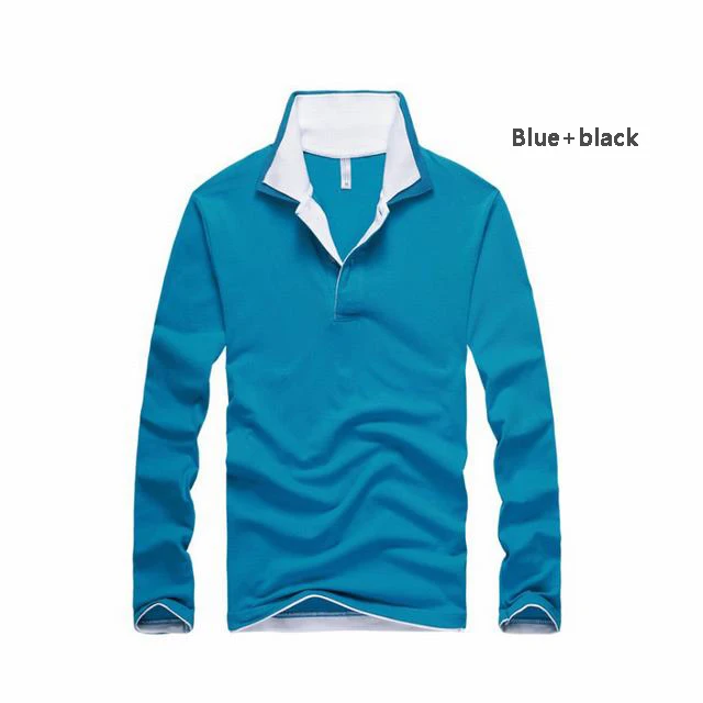 Blue white Стиль мужские рубашки поло с длинными рукавами хлопковый Повседневный для мужчин лацкан поло рубашки модные тонкие мужские топы 8 цветов - Цвет: Blue white
