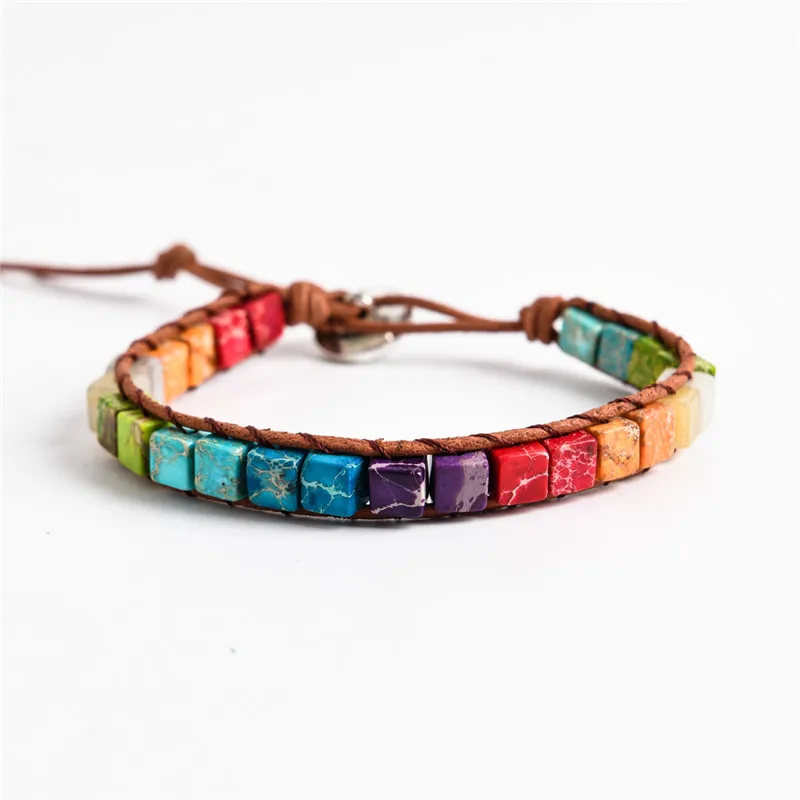 

Chakra Bracelet Boho Natural Stone Beaded Bracelet Unique Friendship Leather Bracelet Dropshipping Single Leather Wrap Bracelet