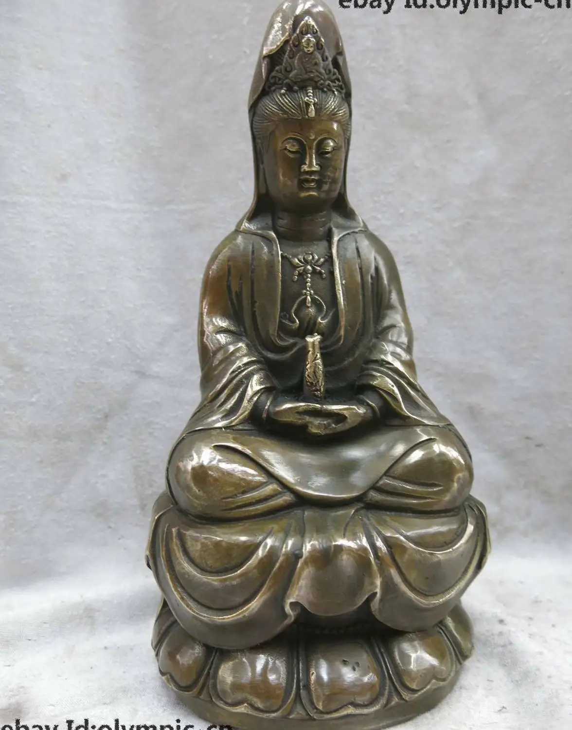 

9" China brass carved copper Buddhism Kwan-yin Buddha Sculpture Statue