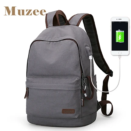 Gray USB Muzee холщовый рюкзак, Противоугонный школьный рюкзак для студентов колледжа, рюкзак с usb зарядкой, дизайнерские сумки для подростков, рюкзак для путешествий - Цвет: Gray USB