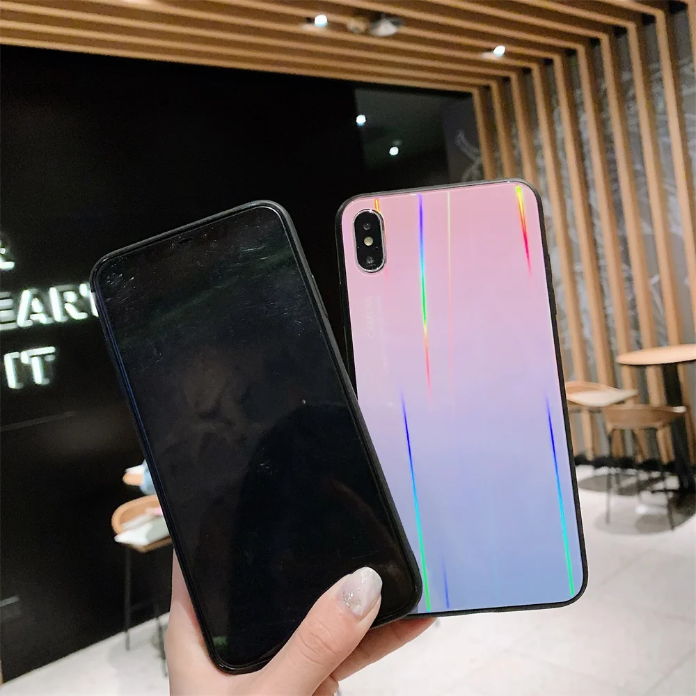 Лазерный чехол из закаленного стекла для IPhone X XS Max XR Чехол глянцевый роскошный