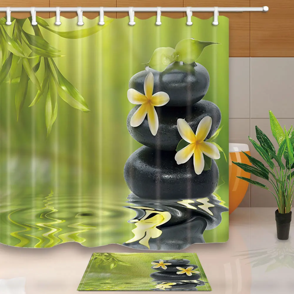

High Quality Shower Curtains Stones Printing Bath Screens Home Decor Polyester Fabric Waterproof and Mildew Proof with 12 Hooks