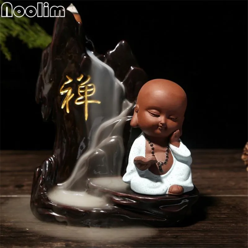 Маленький монах задний поток Будды благовония горелка Zen керамический водопад