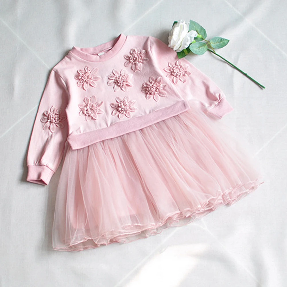 New Spring Autumn Cute Lace Flower Girls Voile Princess Dress Floral Girl Ball Gown Long sleeve Children One piece | Детская одежда и