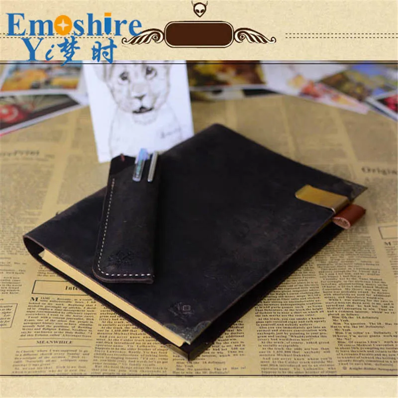 Emoshire, хорошее качество, А4, медный край, кожа, бизнес, Ретро стиль, блокнот, отпечаток логотипа, вкладыш, блокнот, кожа, дневник, N120