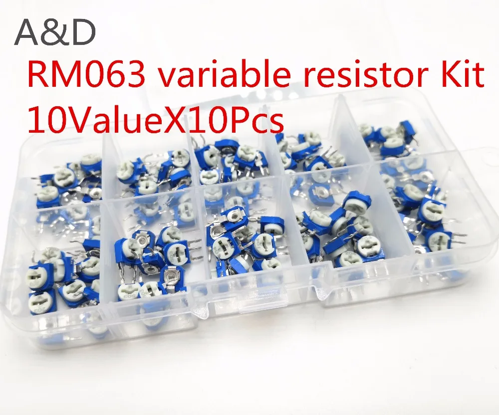 100 шт. RM063 комплект потенциометра переменный резистор RM-063 100R 200R 1K 2K 5K 10K 20K 50K 100K 200K 500K 1M Ом тримпот триммер