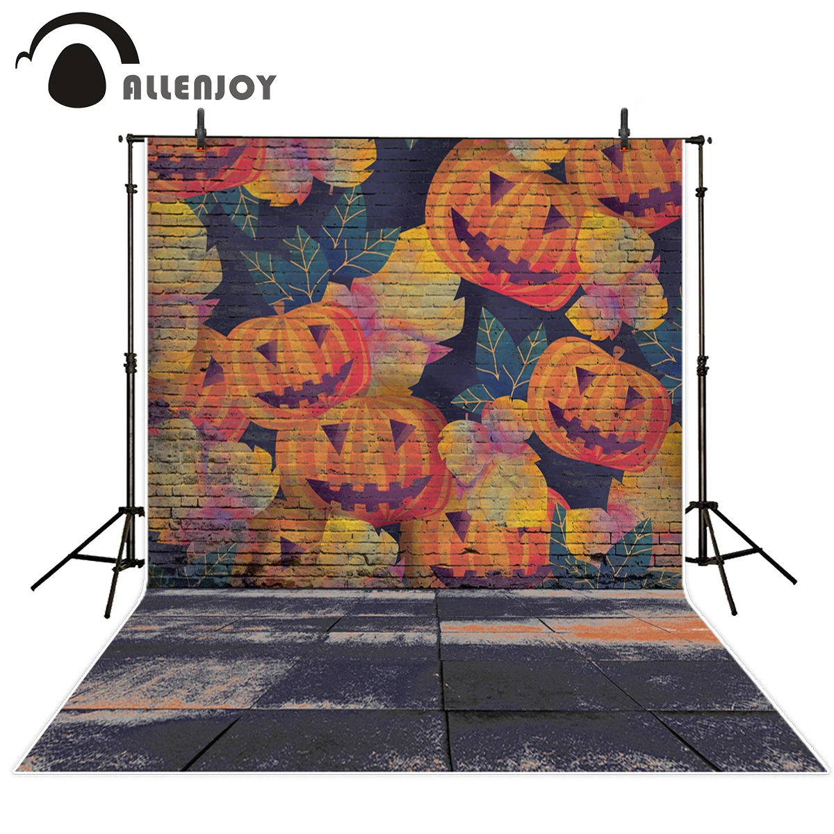 

Allenjoy photography backdrops Halloween background evil pumpkins brick wall graffiti background for children a photo