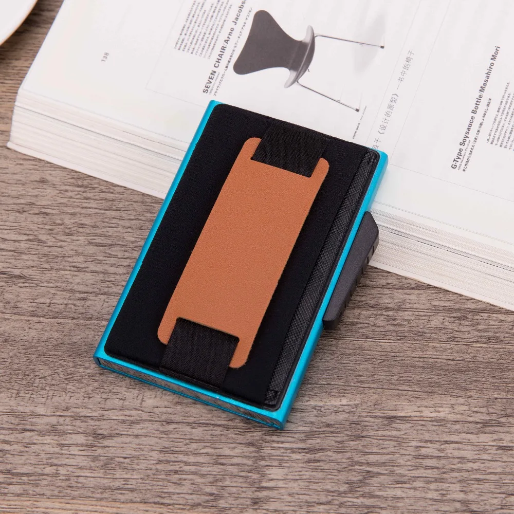 Бизнес Алюминиевый футляр для карт мужской модный RFID кошелек всплывающий парча продукт держатель карт высокое качество путешествия бандаж RFID чехол