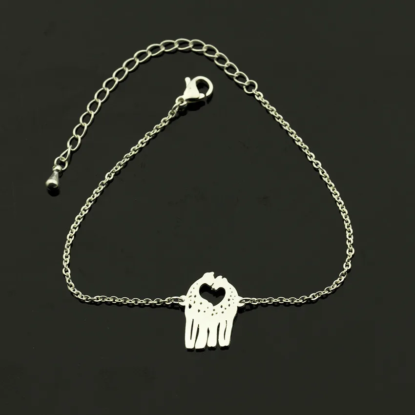 DCTVICT 10pcs/lot Heart Charm Love Giraffe Bracelets For Women Lady Kids Animal Jewelry Stainless Steel Gold Color Pulseras | Украшения и