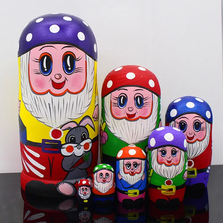 

7 шт./компл. деревянные русские гнездовые куклы, традиционные куклы-матрешки, мультяшный статус, стильные куклы-клаусы, рождественские подар...